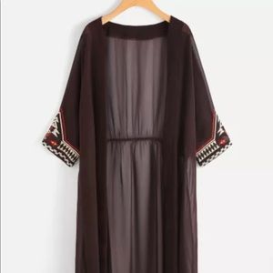 Tribal embroidered cuff sheer longline